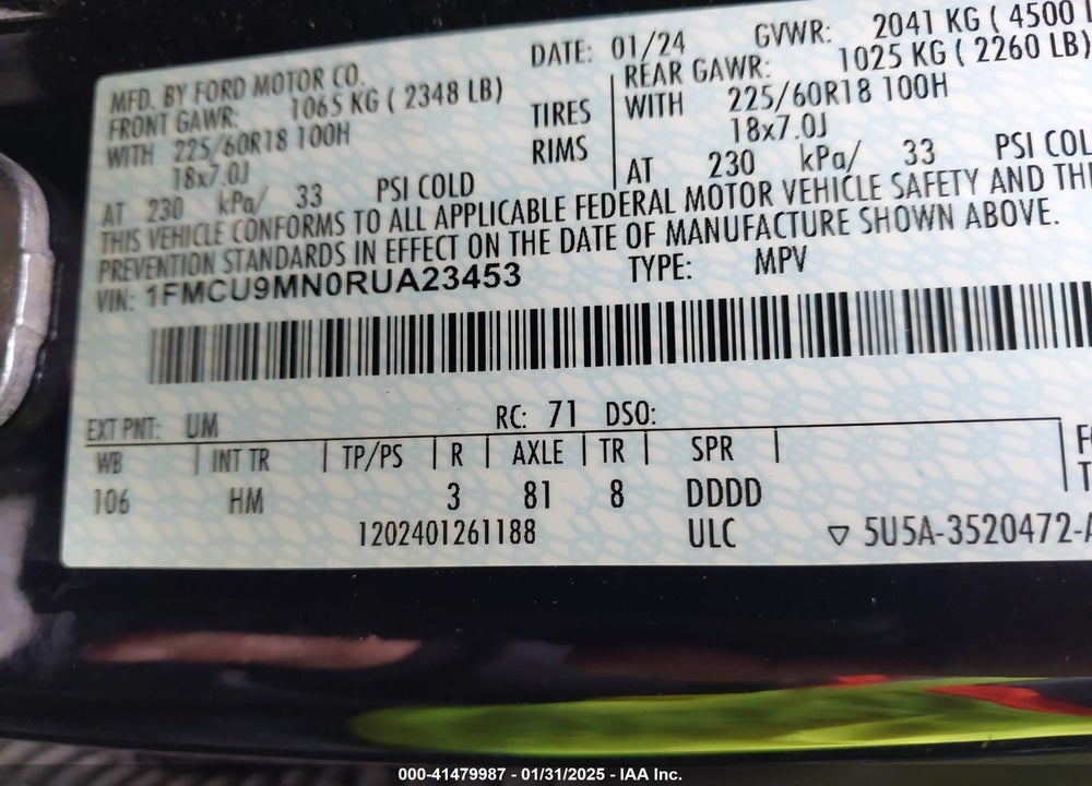 2024 FORD ESCAPE ST LINE VIN: 1FMCU9MN0RUA23453