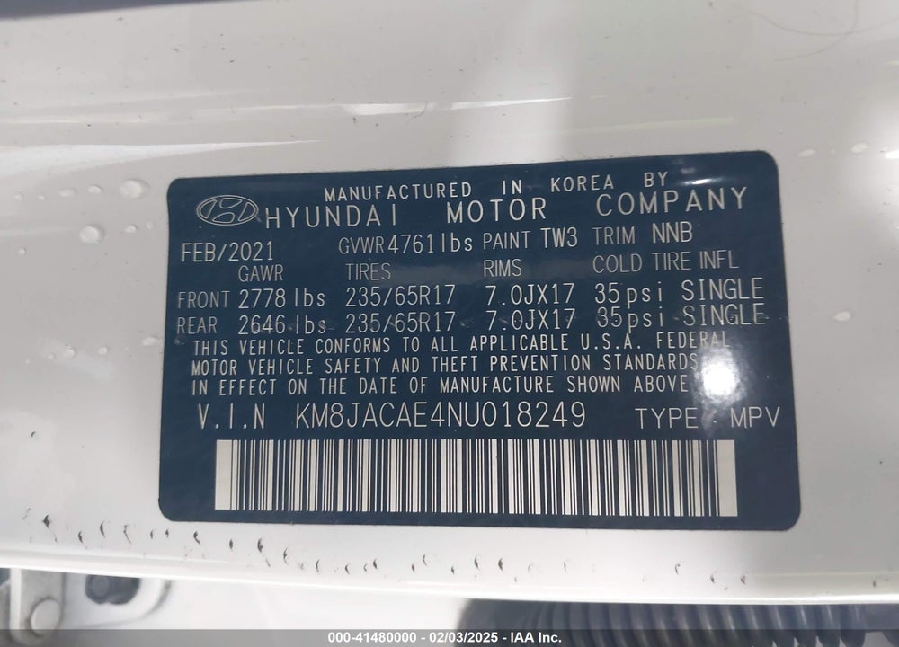 2022 HYUNDAI TUCSON VIN: KM8JACAE4NU018249