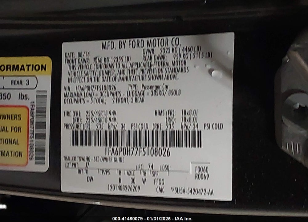 2015 FORD FUSION VIN: 1FA6P0H77F5108026