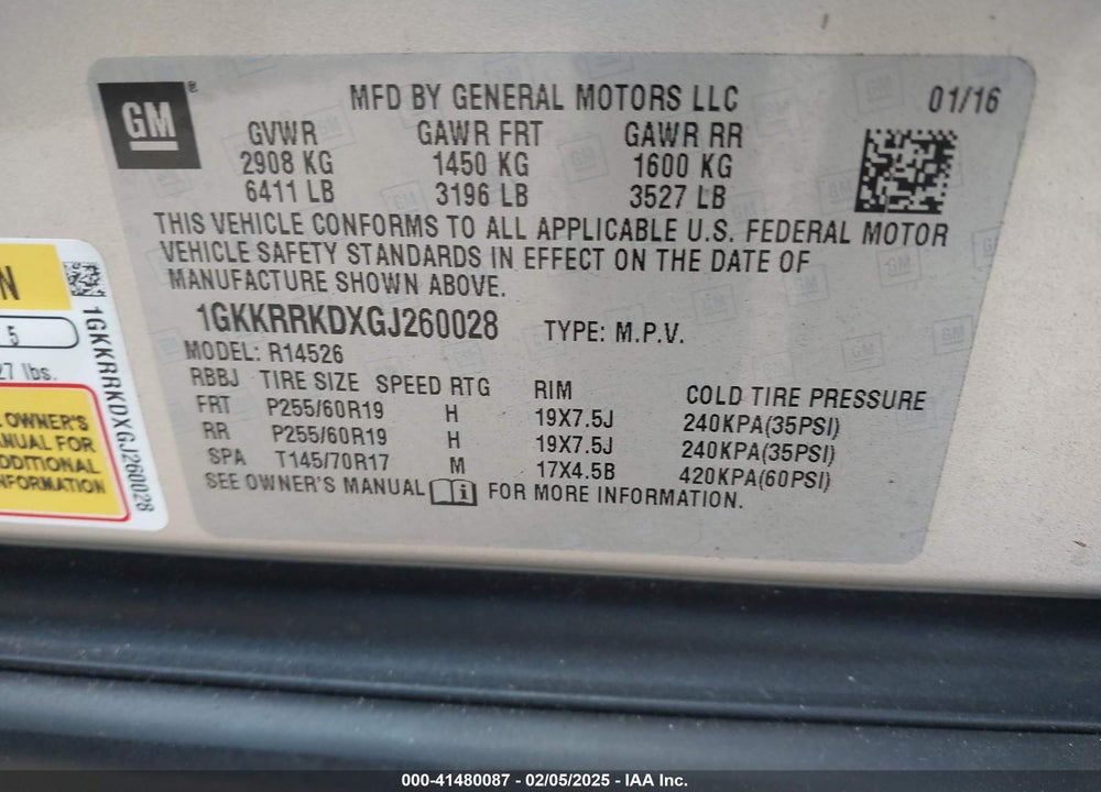 2016 GMC ACADIA SLT-1 VIN: 1GKKRRKDXGJ260028