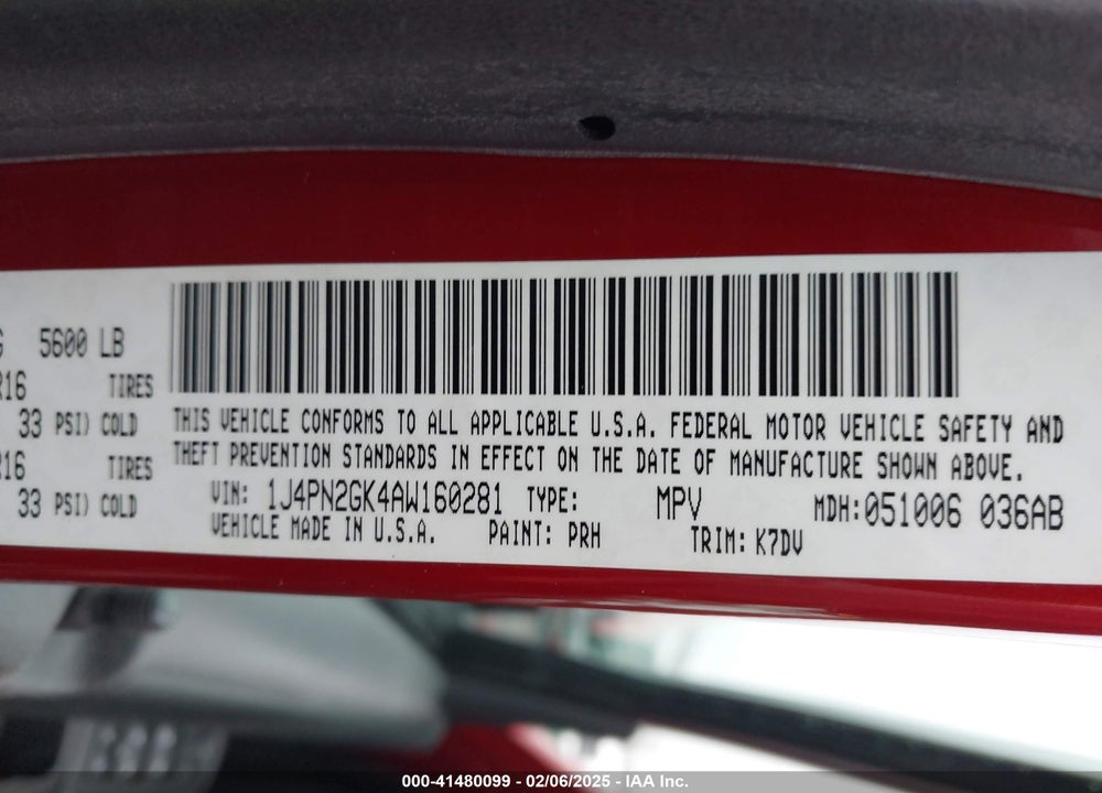 2010 JEEP LIBERTY SPORT VIN: 1J4PN2GK4AW160281