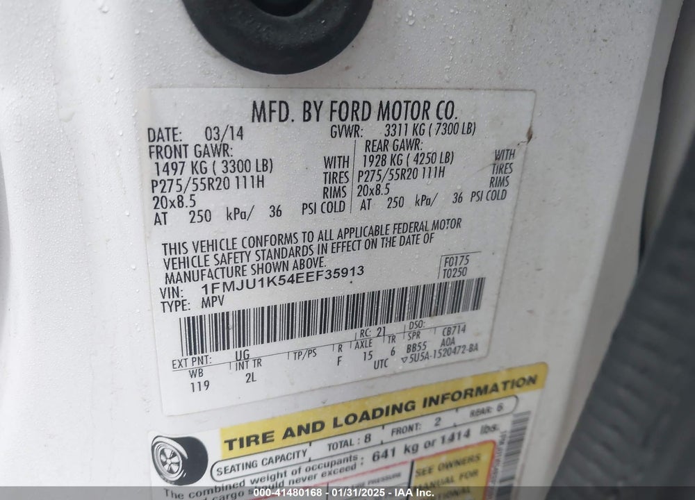 2014 FORD EXPEDITION VIN: 1FMJU1K54EEF35913
