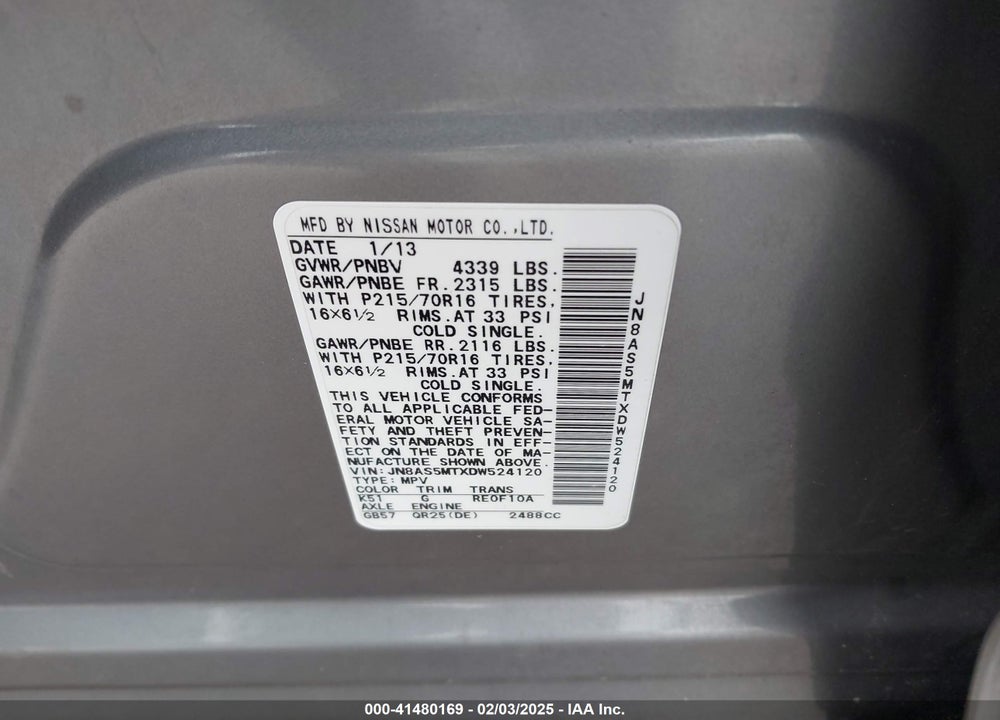 2013 NISSAN ROGUE VIN: JN8AS5MTXDW524120