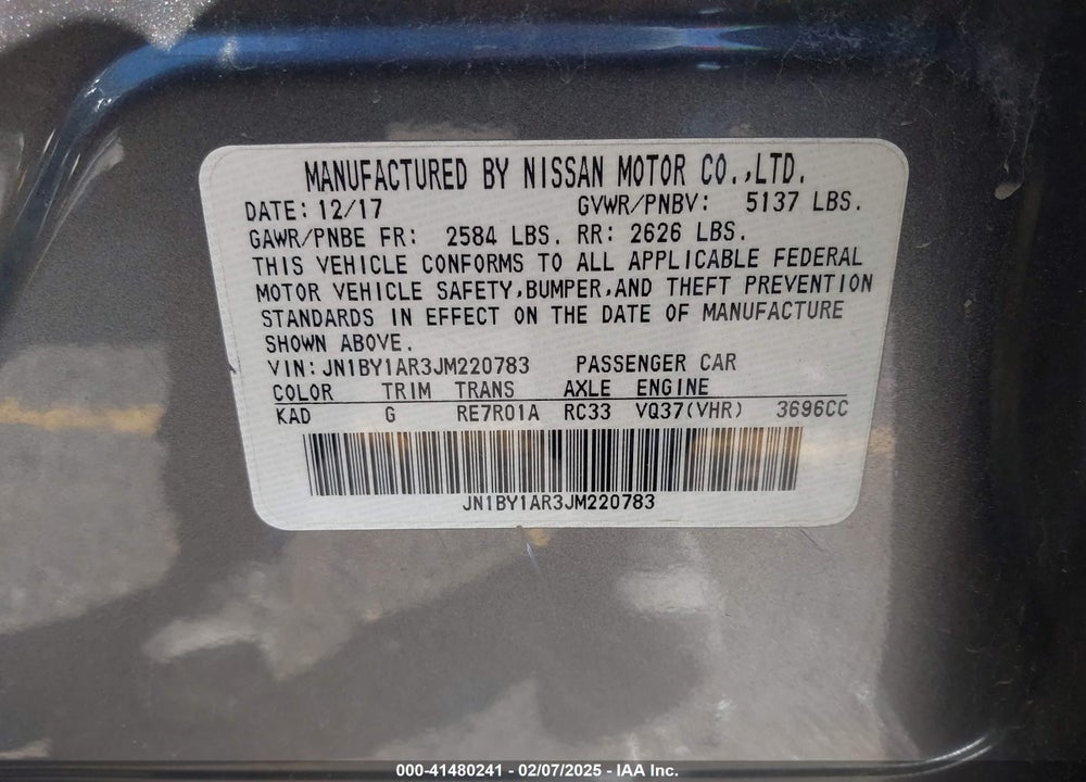 2018 INFINITI Q70 VIN: JN1BY1AR3JM220783