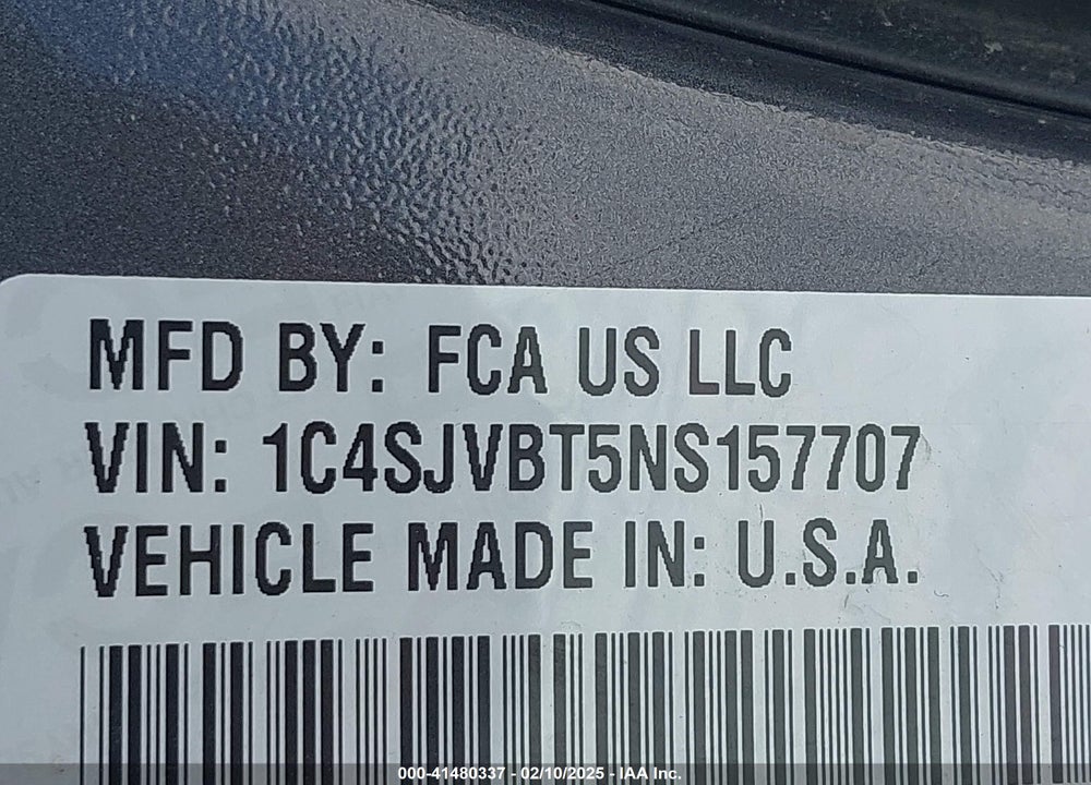 2022 JEEP WAGONEER VIN: 1C4SJVBT5NS157707