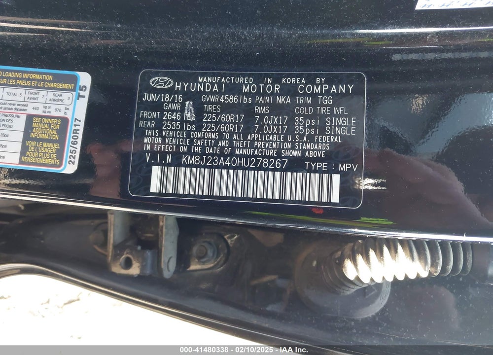 2017 HYUNDAI TUCSON SE VIN: KM8J23A40HU278267