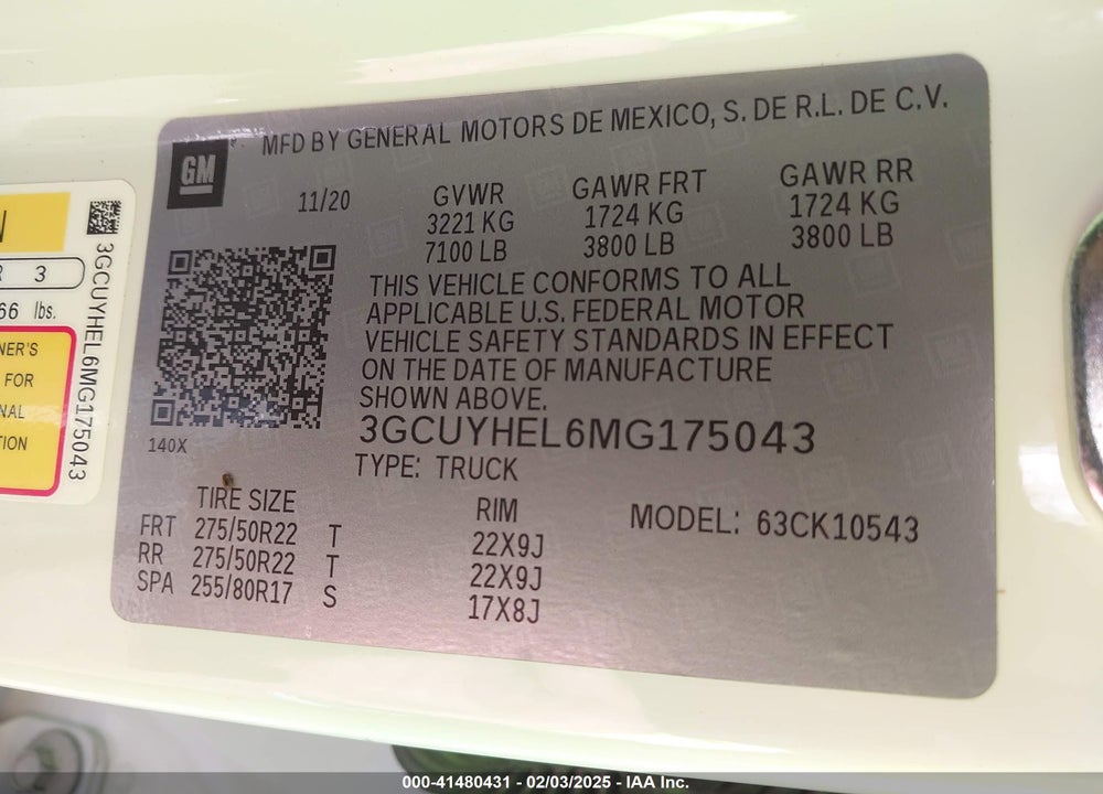 2021 CHEVROLET SILVERADO 1500 VIN: 3GCUYHEL6MG175043