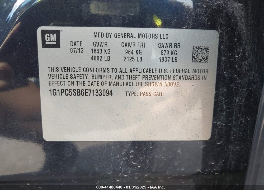 2014 CHEVROLET CRUZE VIN: 1G1PC5SB6E7133094