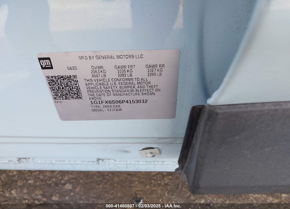 2023 CHEVROLET BOLT EV VIN: 1G1FX6S06P4153032