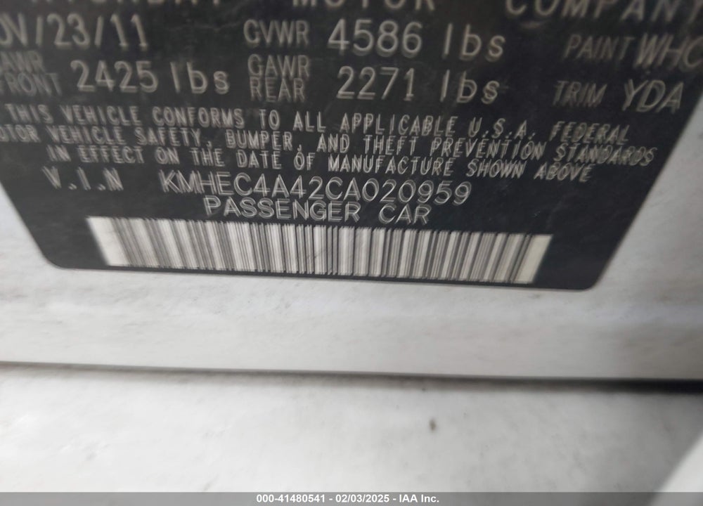2012 HYUNDAI SONATA HYBRID VIN: KMHEC4A42CA020959