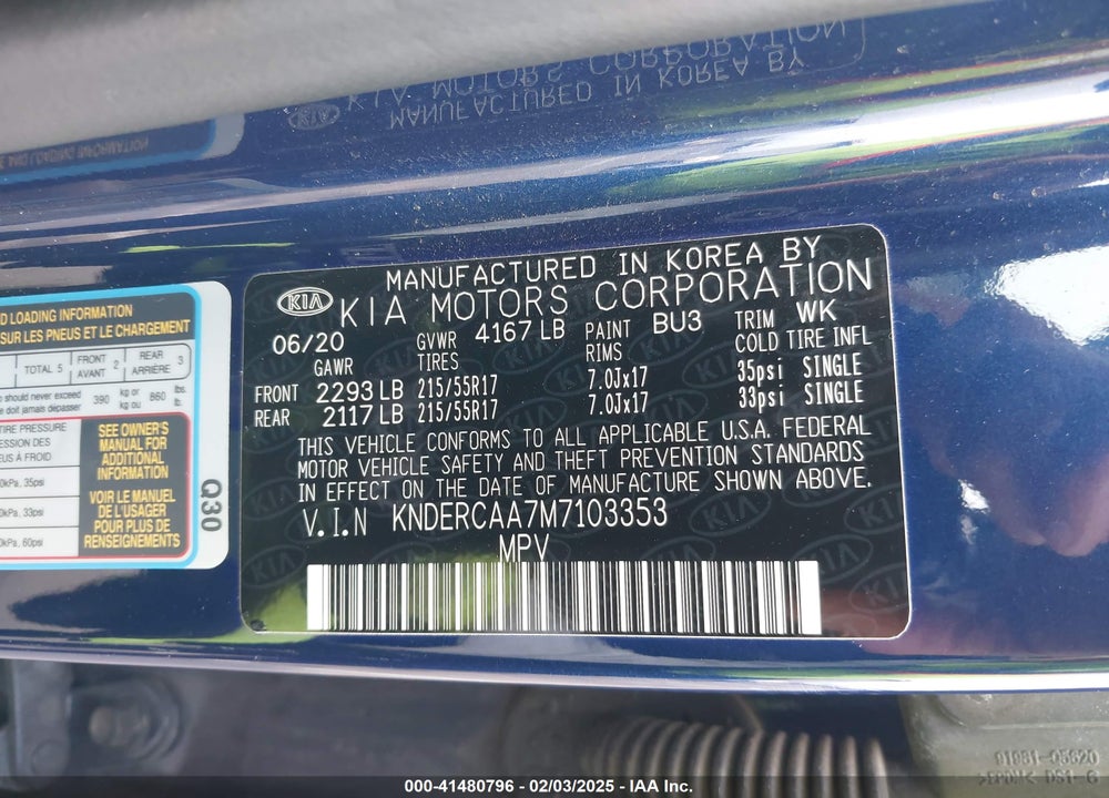 2021 KIA SELTOS EX VIN: KNDERCAA7M7103353