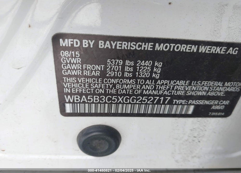 2016 BMW 535I VIN: WBA5B3C5XGG252717