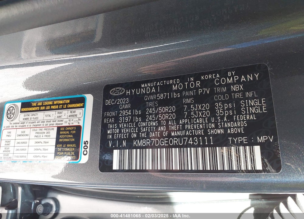 2024 HYUNDAI PALISADE VIN: KM8R7DGE0RU743111