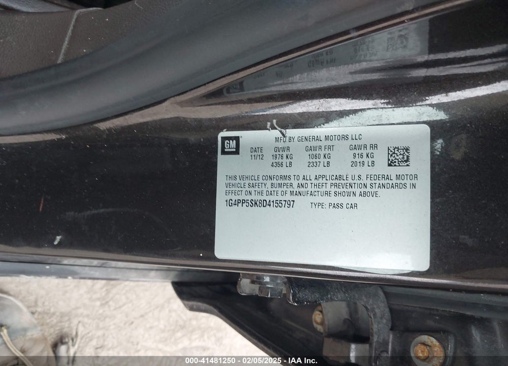 2013 BUICK VERANO VIN: 1G4PP5SK8D4155797