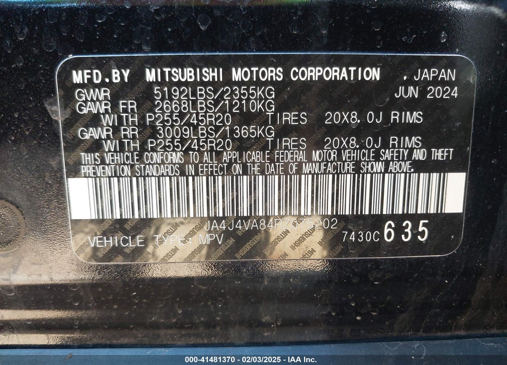 2024 MITSUBISHI OUTLANDER SE 2.5 S-AWC/SE BLACK EDITION S-AWC/SE BLACK EDITION W/PANO ROOF/SE RALLIART S-AWC VIN: JA4J4VA84RZ075202