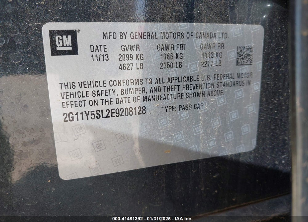 2014 CHEVROLET IMPALA 1LS VIN: 2G11Y5SL2E9208128