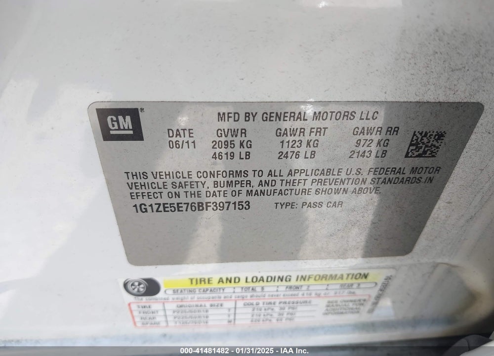 2011 CHEVROLET MALIBU LTZ VIN: 1G1ZE5E76BF397153
