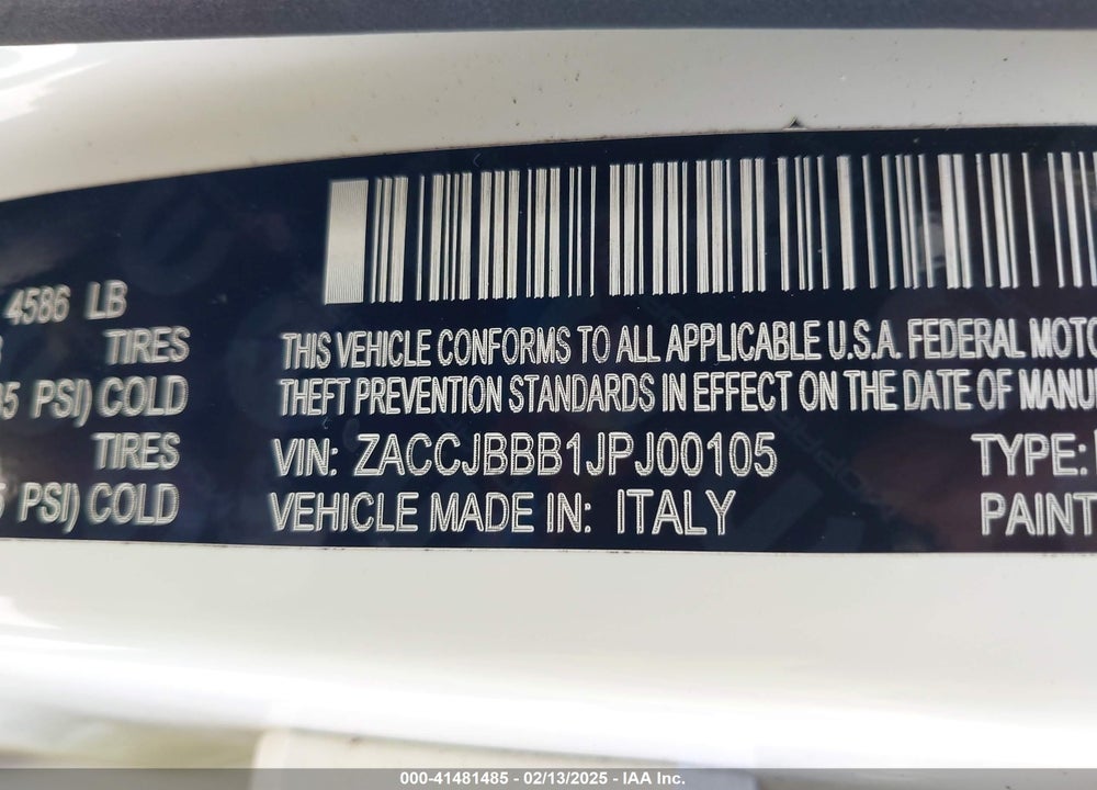 2018 JEEP RENEGADE LATITUDE 4X4 VIN: ZACCJBBB1JPJ00105