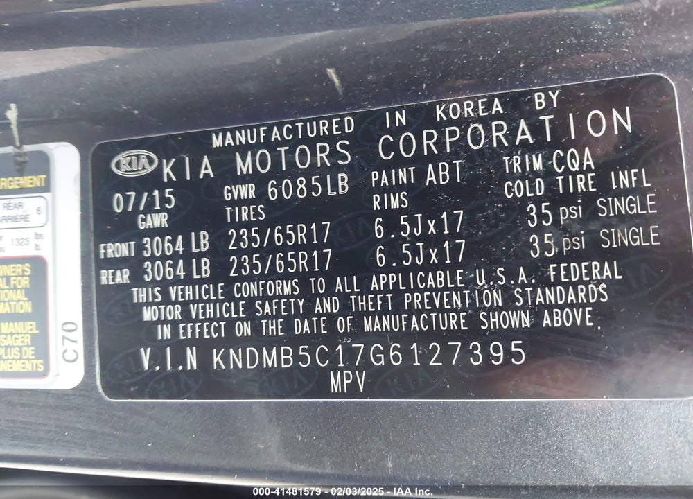 2016 KIA SEDONA LX VIN: KNDMB5C17G6127395
