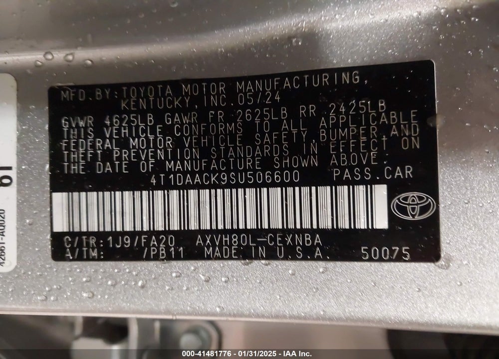 2025 TOYOTA CAMRY LE VIN: 4T1DAACK9SU506600