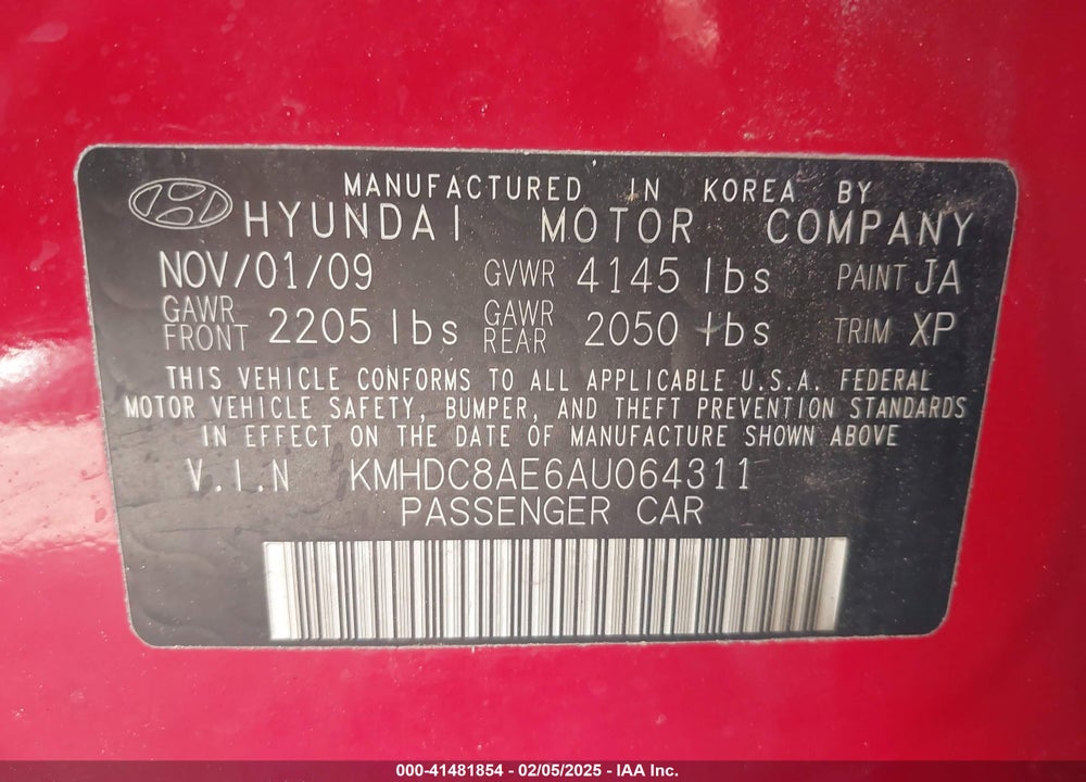 2010 HYUNDAI ELANTRA TOURING VIN: KMHDC8AE6AU064311