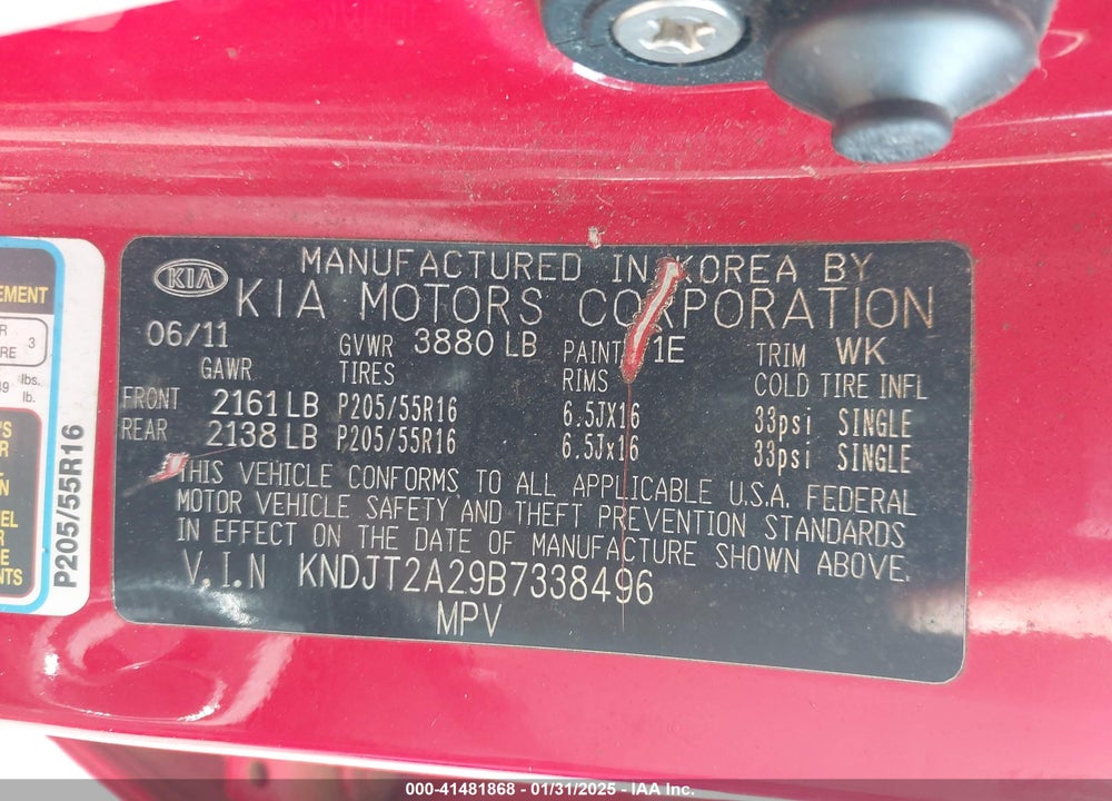 2011 KIA SOUL VIN: KNDJT2A29B7338496