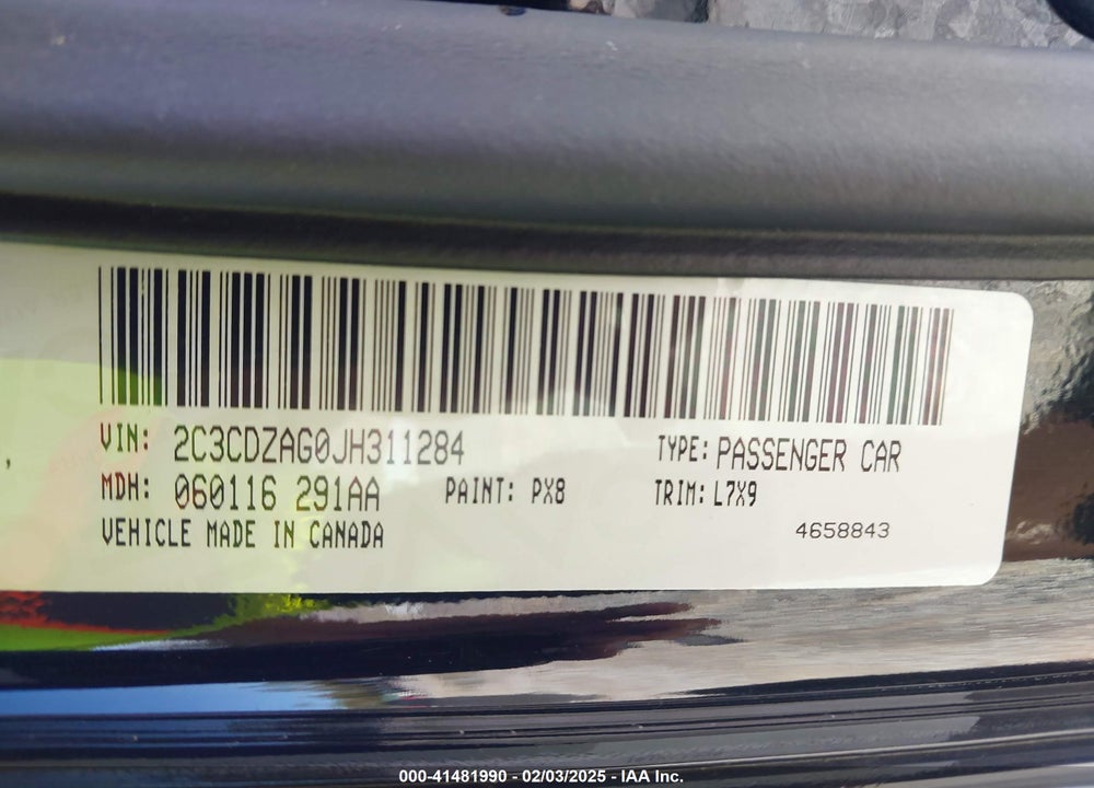 2018 DODGE CHALLENGER VIN: 2C3CDZAG0JH311284