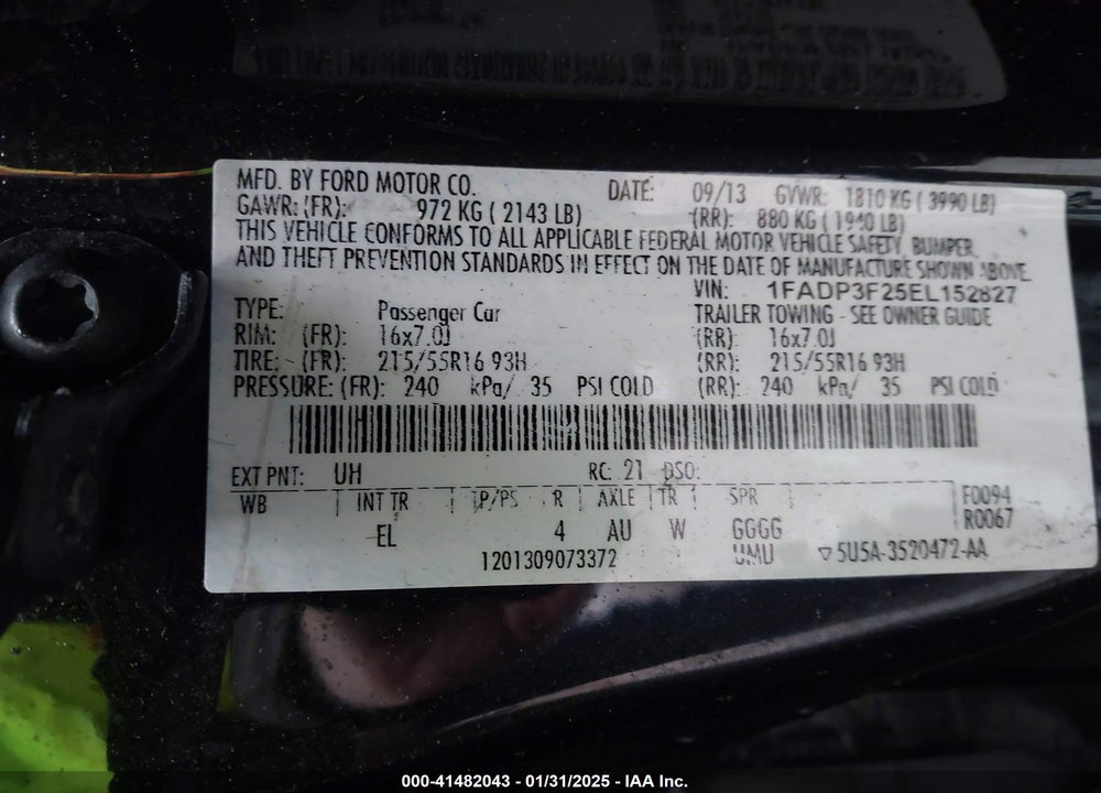 2014 FORD FOCUS SE VIN: 1FADP3F25EL152827