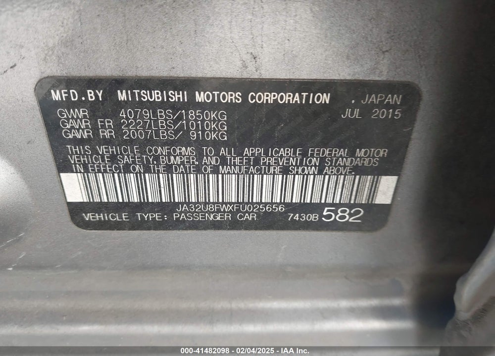2015 MITSUBISHI LANCER VIN: JA32U8FWXFU025656