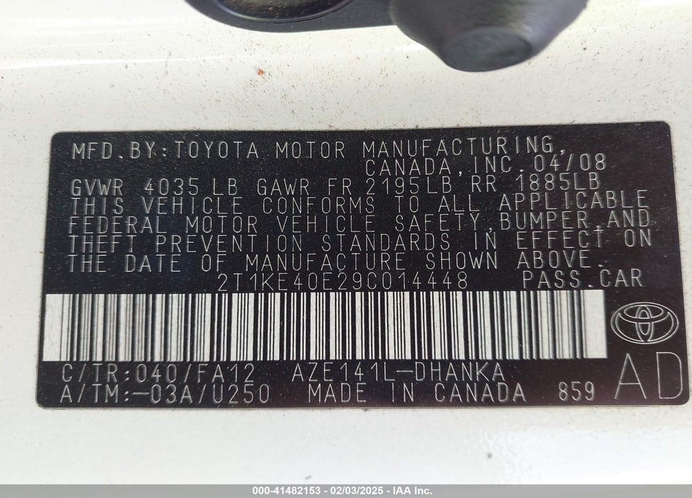 2009 TOYOTA MATRIX VIN: 2T1KE40E29C014448