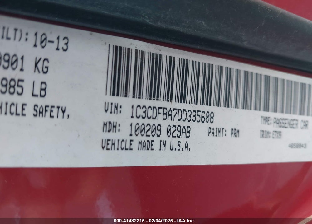 2013 DODGE DART VIN: 1C3CDFBA7DD335608