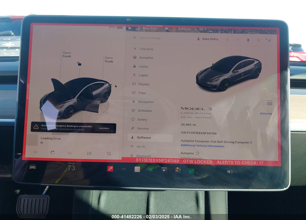 2022 TESLA MODEL 3 LONG RANGE DUAL MOTOR ALL-WHEEL DRIVE VIN: 5YJ3E1EBXNF241149