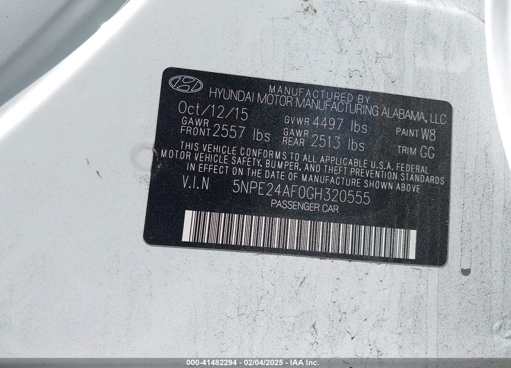 2016 HYUNDAI SONATA VIN: 5NPE24AF0GH320555