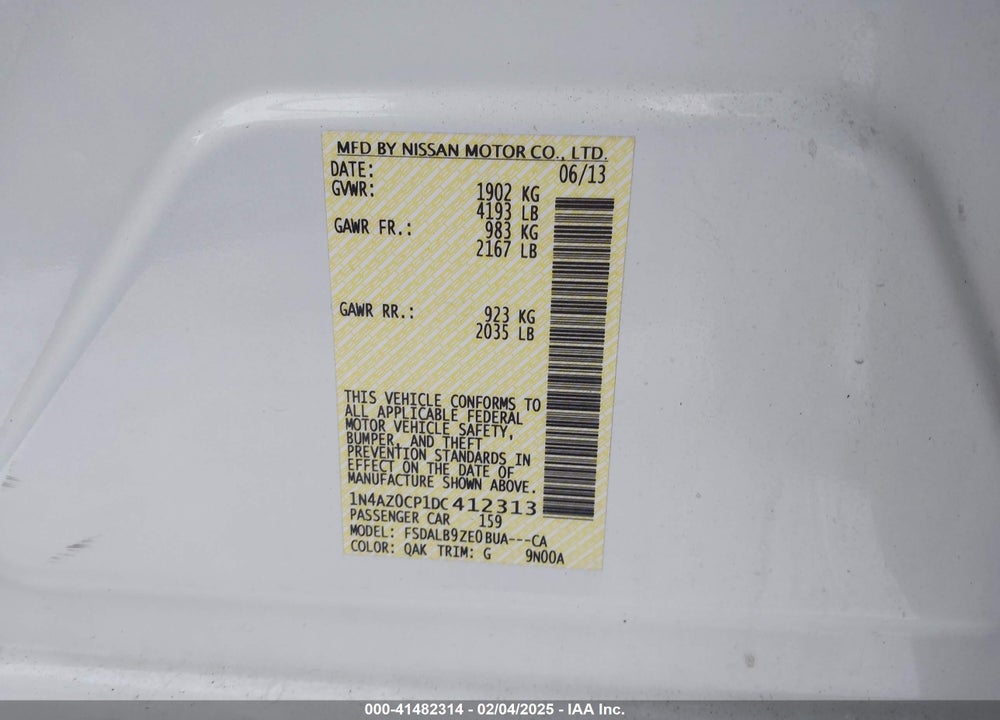 2013 NISSAN LEAF VIN: 1N4AZ0CP1DC412313
