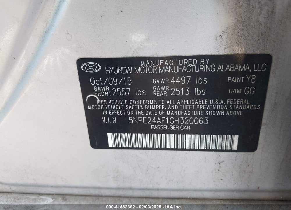 2016 HYUNDAI SONATA VIN: 5NPE24AF1GH320063