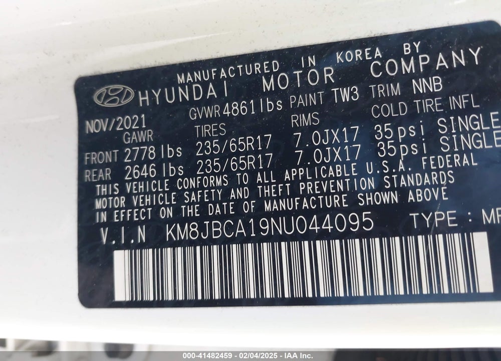 2022 HYUNDAI TUCSON HYBRID VIN: KM8JBCA19NU044095
