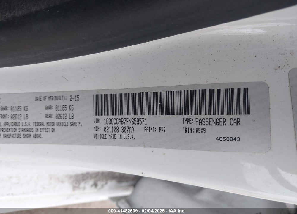 2015 CHRYSLER 200 VIN: 1C3CCCAB7FN659571
