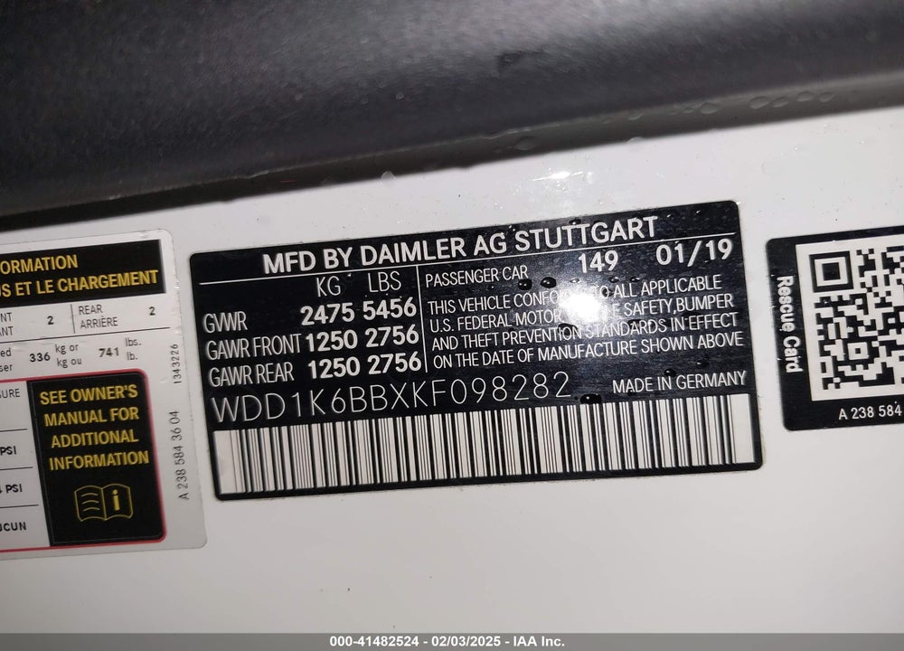 2019 MERCEDES-BENZ AMG E 53 VIN: WDD1K6BBXKF098282