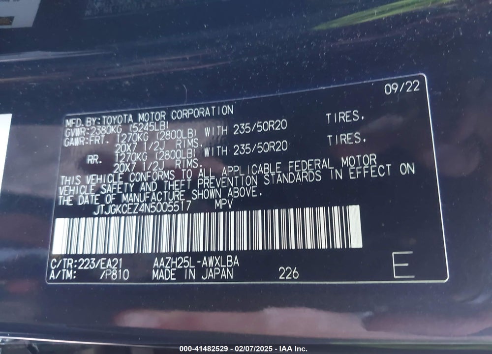 2022 LEXUS NX 350H PREMIUM VIN: JTJGKCEZ4N5005517