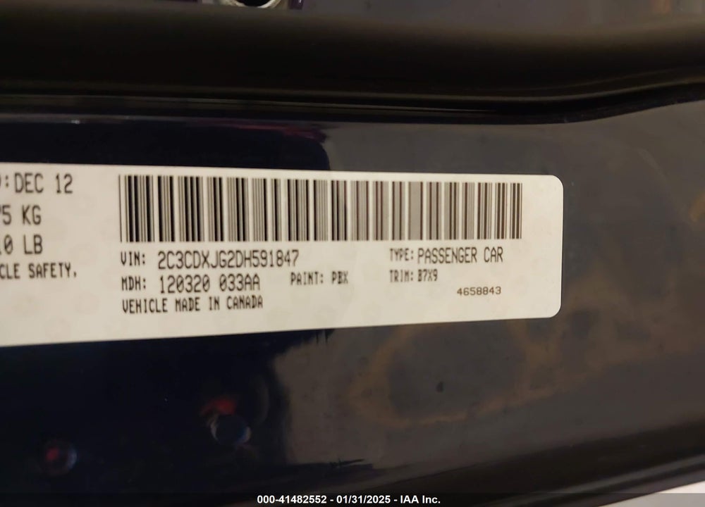 2013 DODGE CHARGER SXT VIN: 2C3CDXJG2DH591847