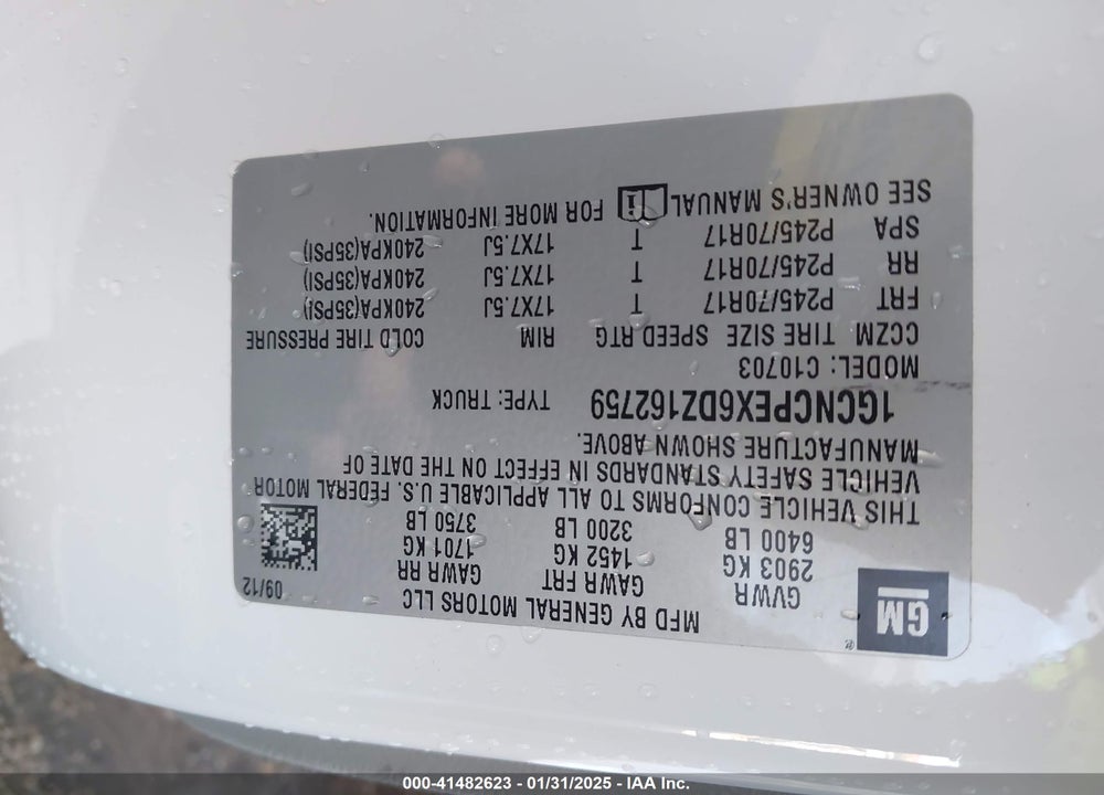 2013 CHEVROLET SILVERADO 1500 VIN: 1GCNCPEX6DZ162759
