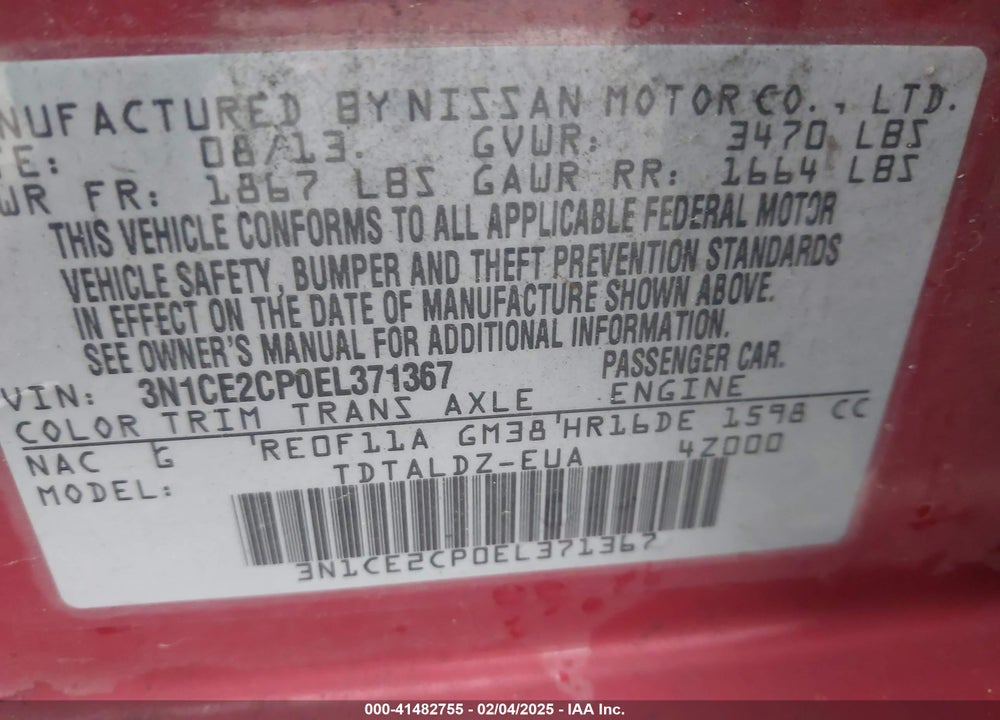 2014 NISSAN VERSA NOTE VIN: 3N1CE2CP0EL371367