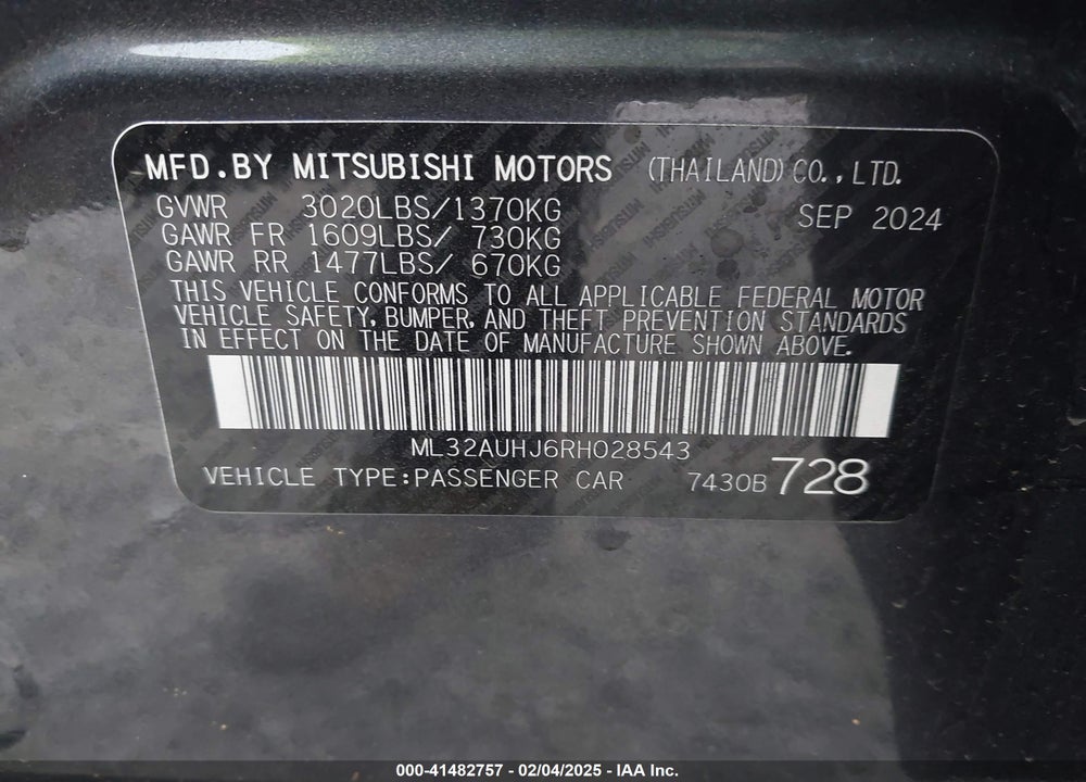 2024 MITSUBISHI MIRAGE ES/LE VIN: ML32AUHJ6RH028543