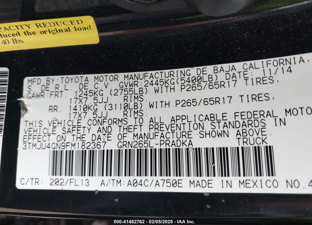 2015 TOYOTA TACOMA DOUBLE CAB PRERUNNER VIN: 3TMJU4GN9FM182367