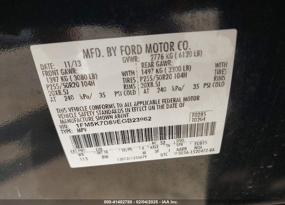 2014 FORD EXPLORER VIN: 1FM5K7D89EGB23962