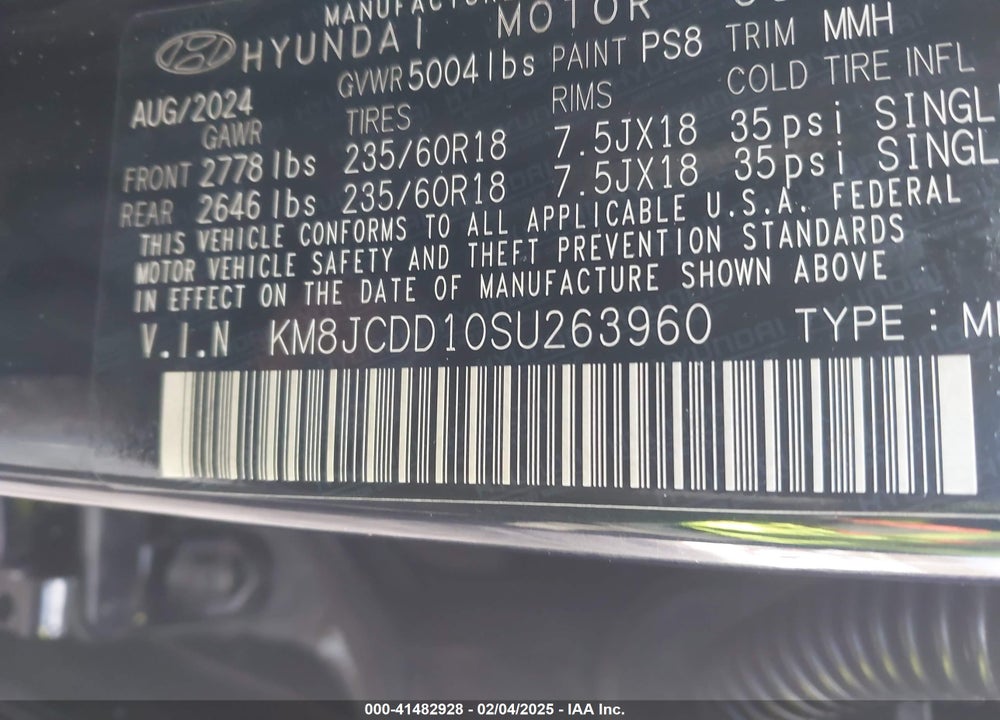 2025 HYUNDAI TUCSON HYBRID SEL CONVENIENCE VIN: KM8JCDD10SU263960