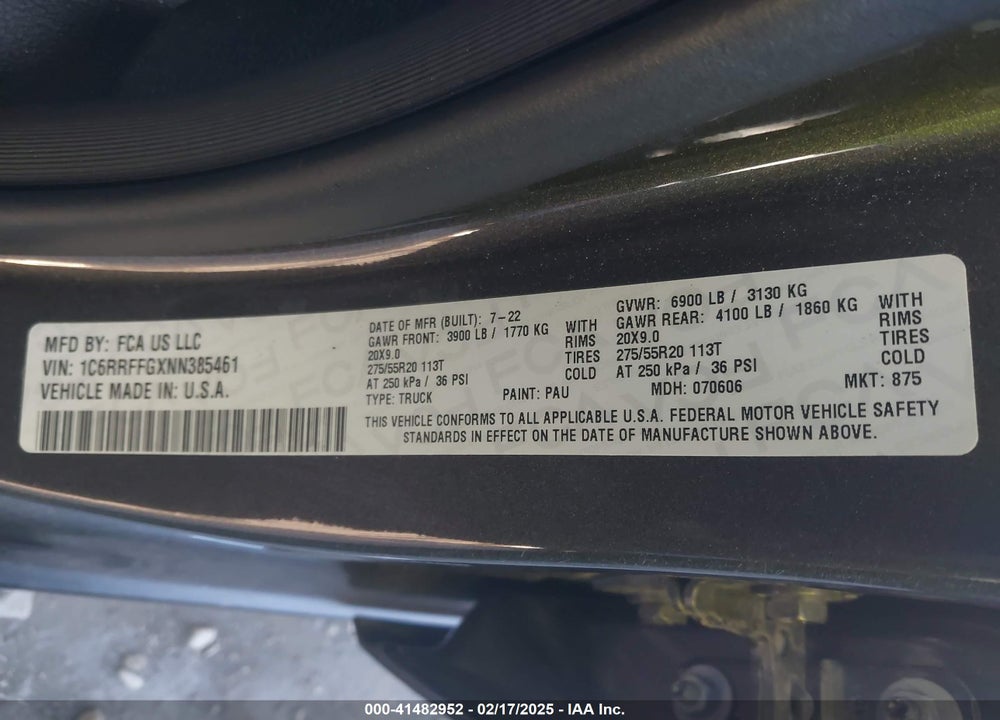 2022 RAM 1500 VIN: 1C6RRFFGXNN385461