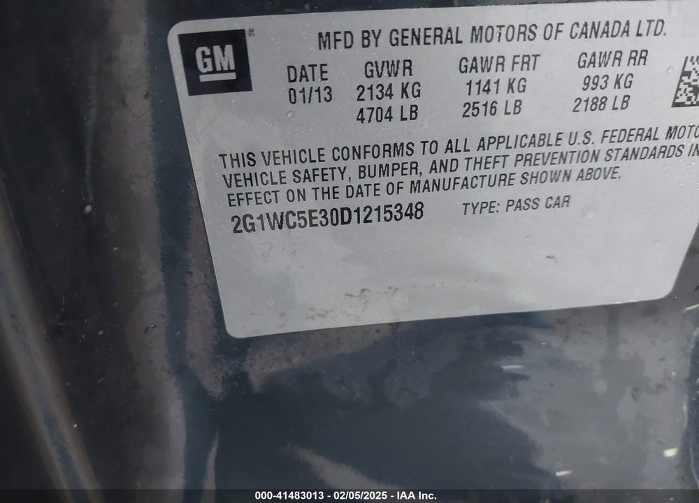 2013 CHEVROLET IMPALA LTZ VIN: 2G1WC5E30D1215348