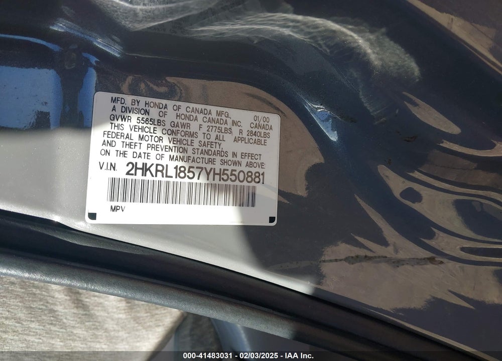 2000 HONDA ODYSSEY LX VIN: 2HKRL1857YH550881