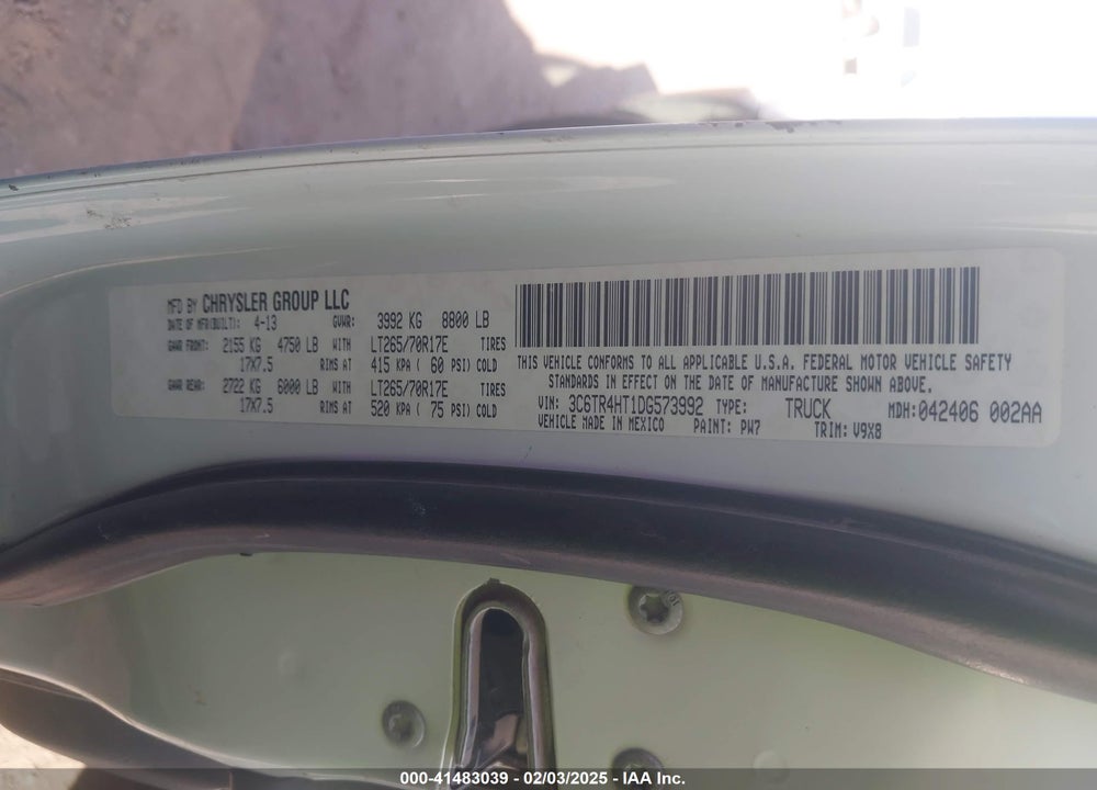 2013 RAM 2500 VIN: 3C6TR4HT1DG573992